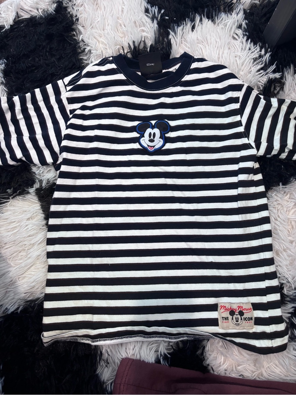 Primark Black & White Striped Mickey Mouse Kids Tee